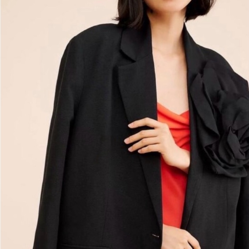 FARM Rio Black Blazer with Floral Accent Large